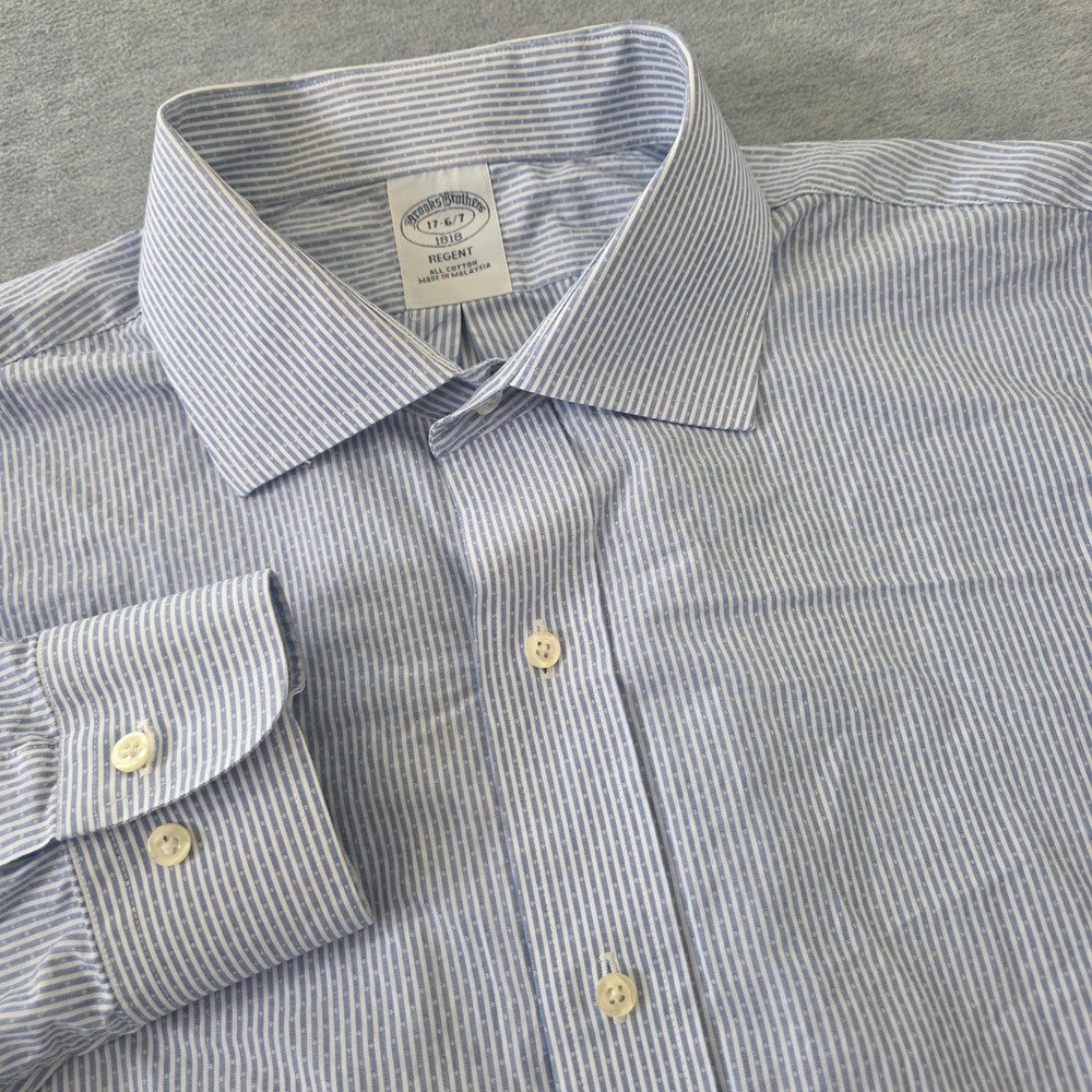 Brooks Brothers 1818 Regent Mens 17 6/7 Blue White Stripe Dobby Dress Shirt 0221